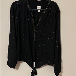 Chico's Black Blouse with Tie and Stud Accents